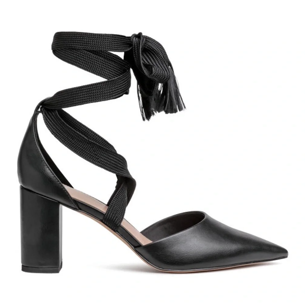 H&M | Black Tie-Up Block Heels - Picture 1 of 16